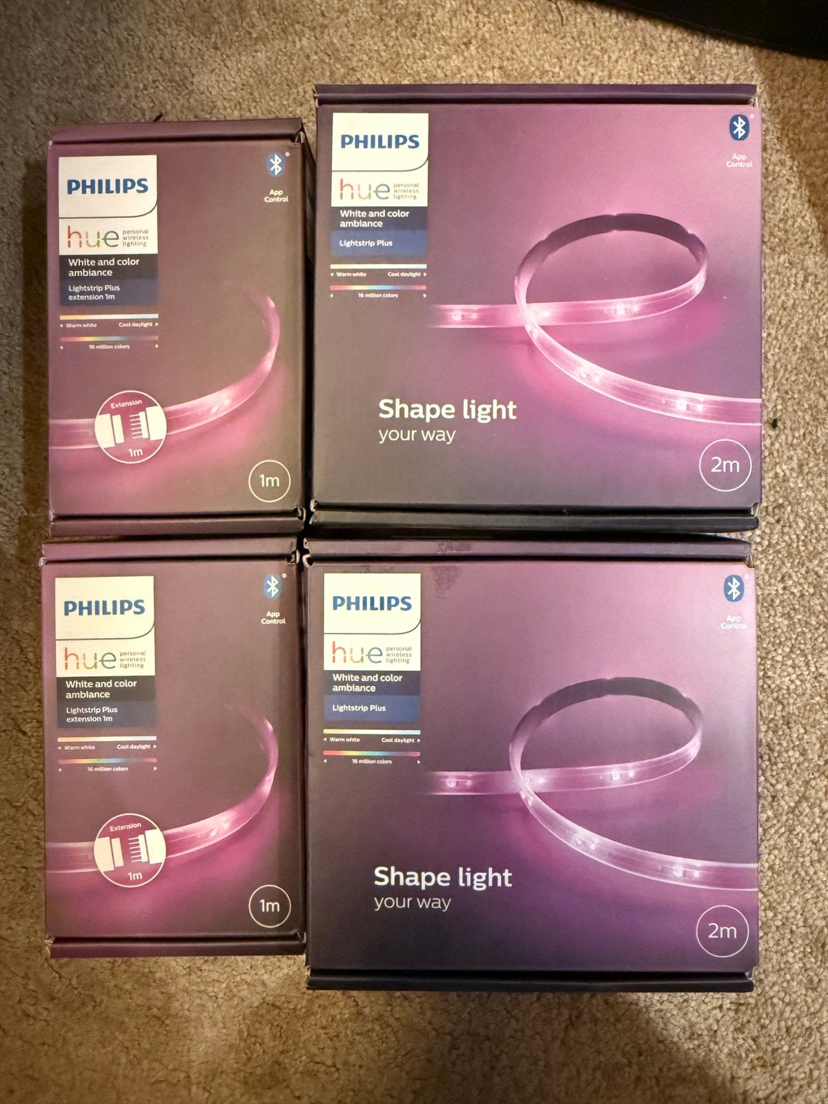 Hue lightstrip plus 2x en lightstrip plus ext 2x nieuw, Ophalen of Verzenden, Nieuw, E27 (groot), Led-lamp