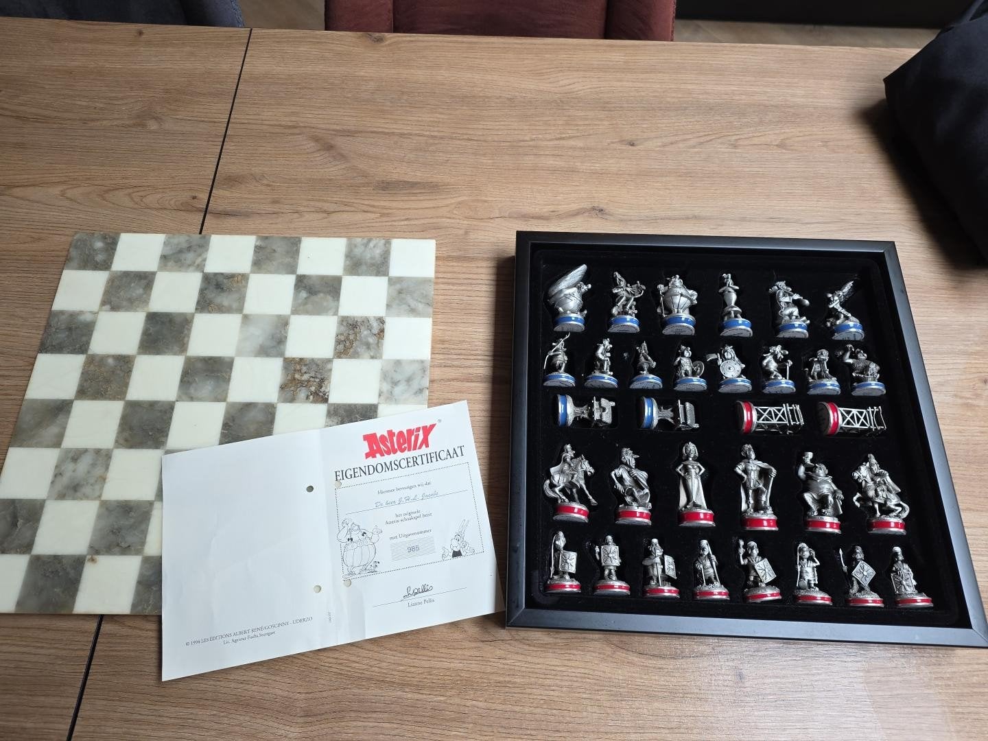 Zeldzame Asterix & Obelix Mayfair tinnen schaakset compleet, Een of twee spelers, Ophalen, Zo goed als nieuw, Mayfair Collection