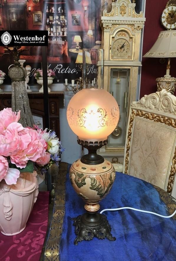 Brocante olielamp grote tafellamp antiek keramiek brons, Ophalen of Verzenden