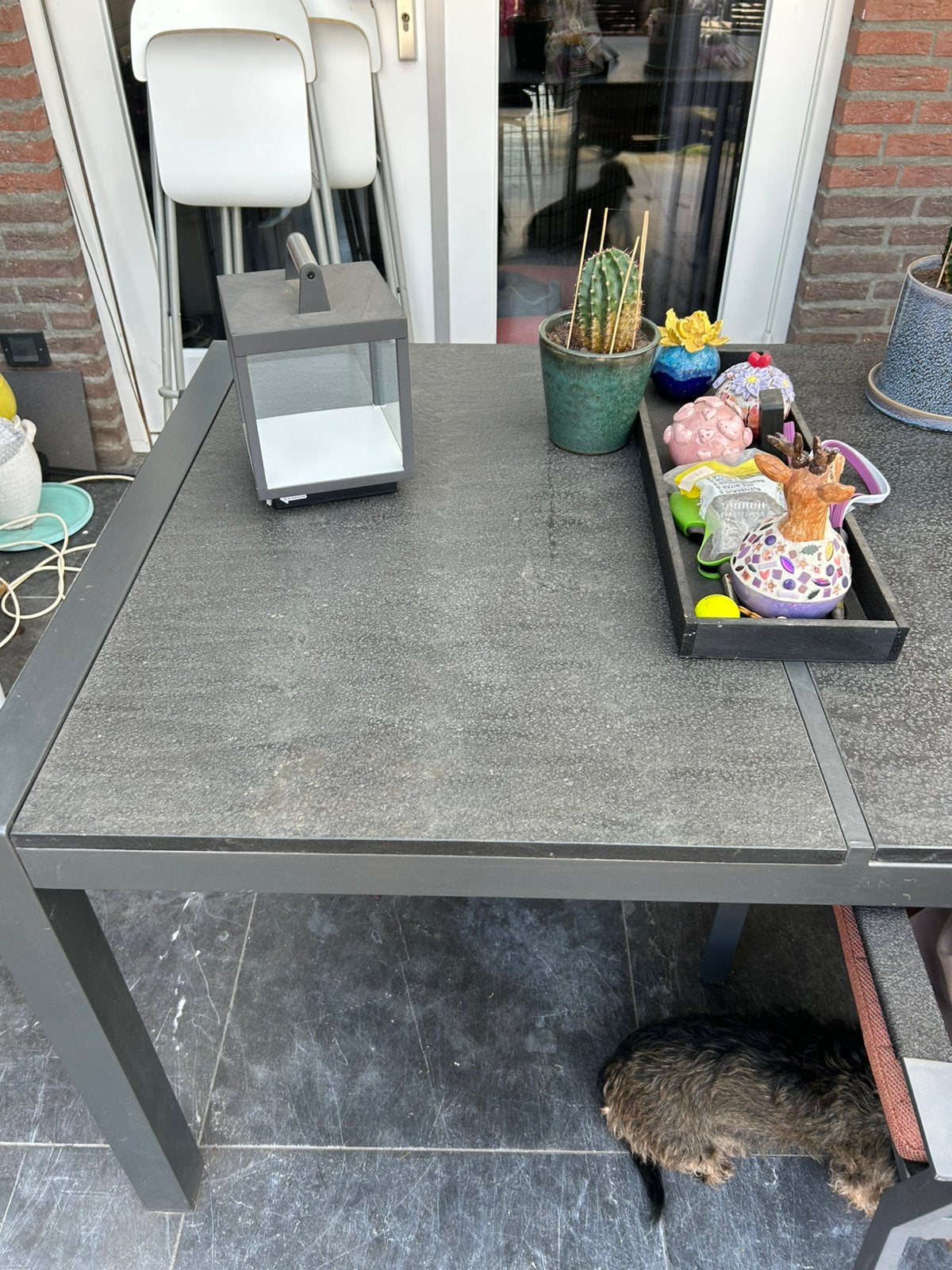 Tuintafel aluminium poten met natuursteen blad, Tuin en Terras, Ophalen, Gebruikt, Rechthoekig, Aluminium