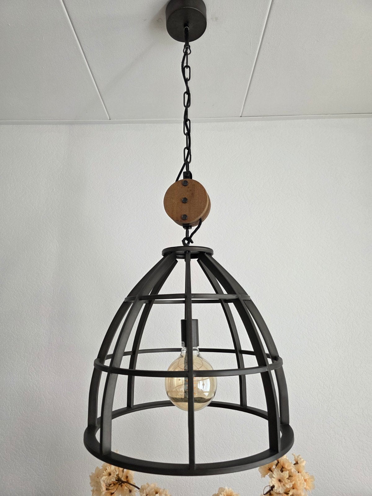 Chericoni Aperto Hanglamp - Zwart met hout, Ø47 cm, Huis en Inrichting, Lampen | Hanglampen, Ophalen, 50 tot 75 cm, Industrieel, Modern