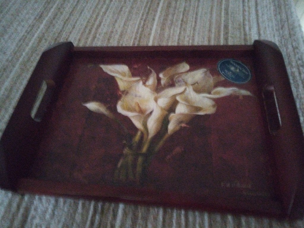 Vintage Houten Dienblad met Aronskelk F. de Villeneuve !!!, Gebruikt, Met afbeelding/tekst, Ophalen of Verzenden, Dienblad