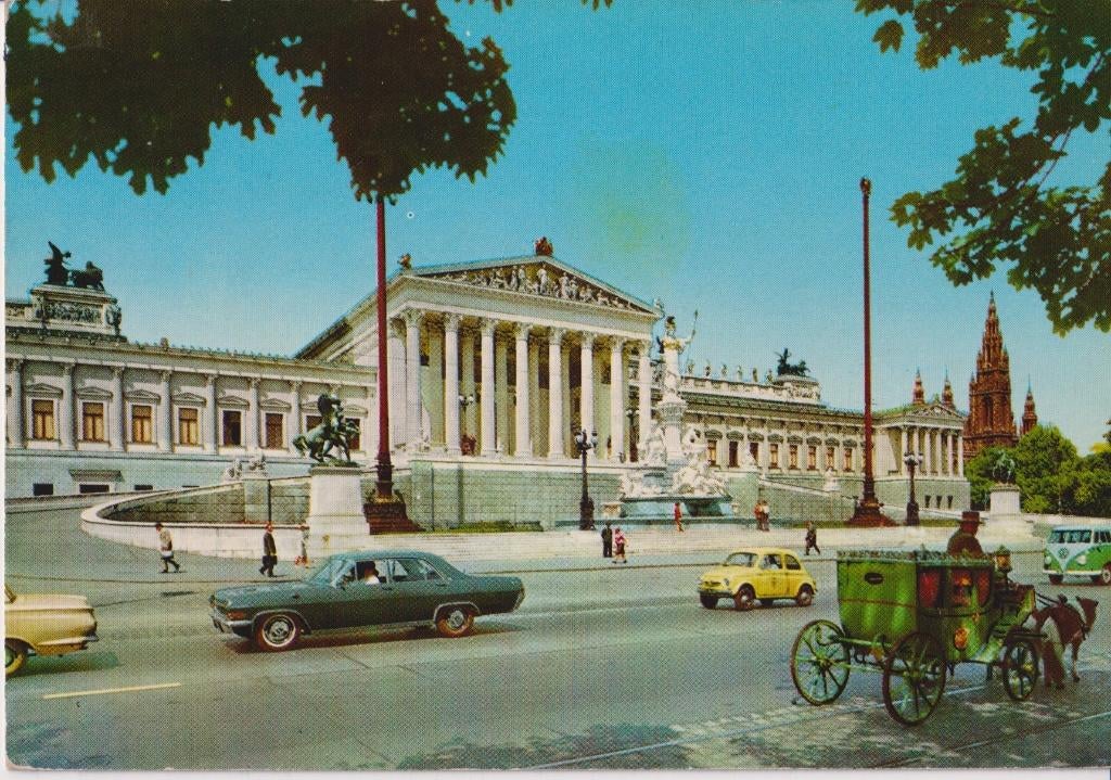 Oostenrijk, Wenen met auto's Opel diplomat A, Verzamelen, Ophalen of Verzenden, 1960 tot 1980, Gelopen, Oostenrijk