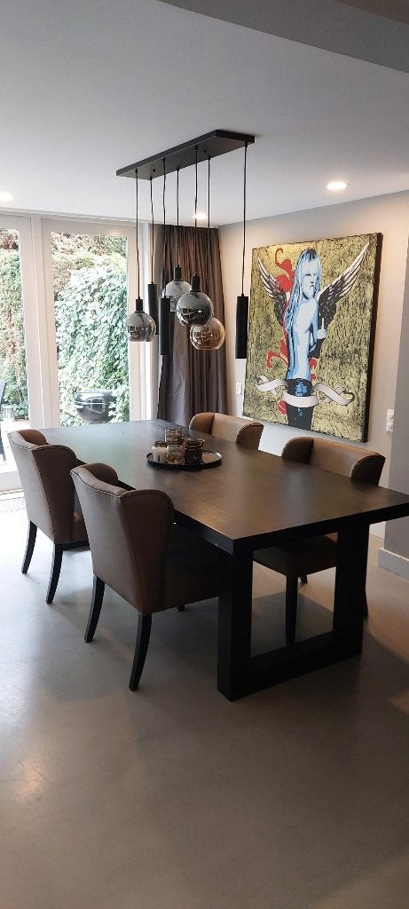 4 luxe eetkamerstoelen | Eric Kuster stijl | driehoek meubel, Huis en Inrichting, Ophalen, Gebruikt, Bruin, Vier