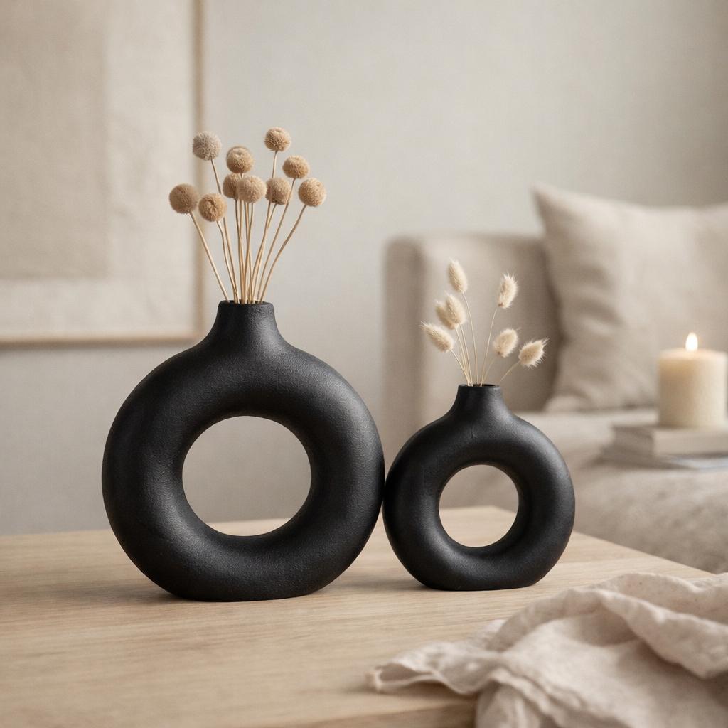 Set van 2 Donut Vaasjes - Zwart - Nieuw in Verpakking, Ophalen of Verzenden, Nieuw, Zwart