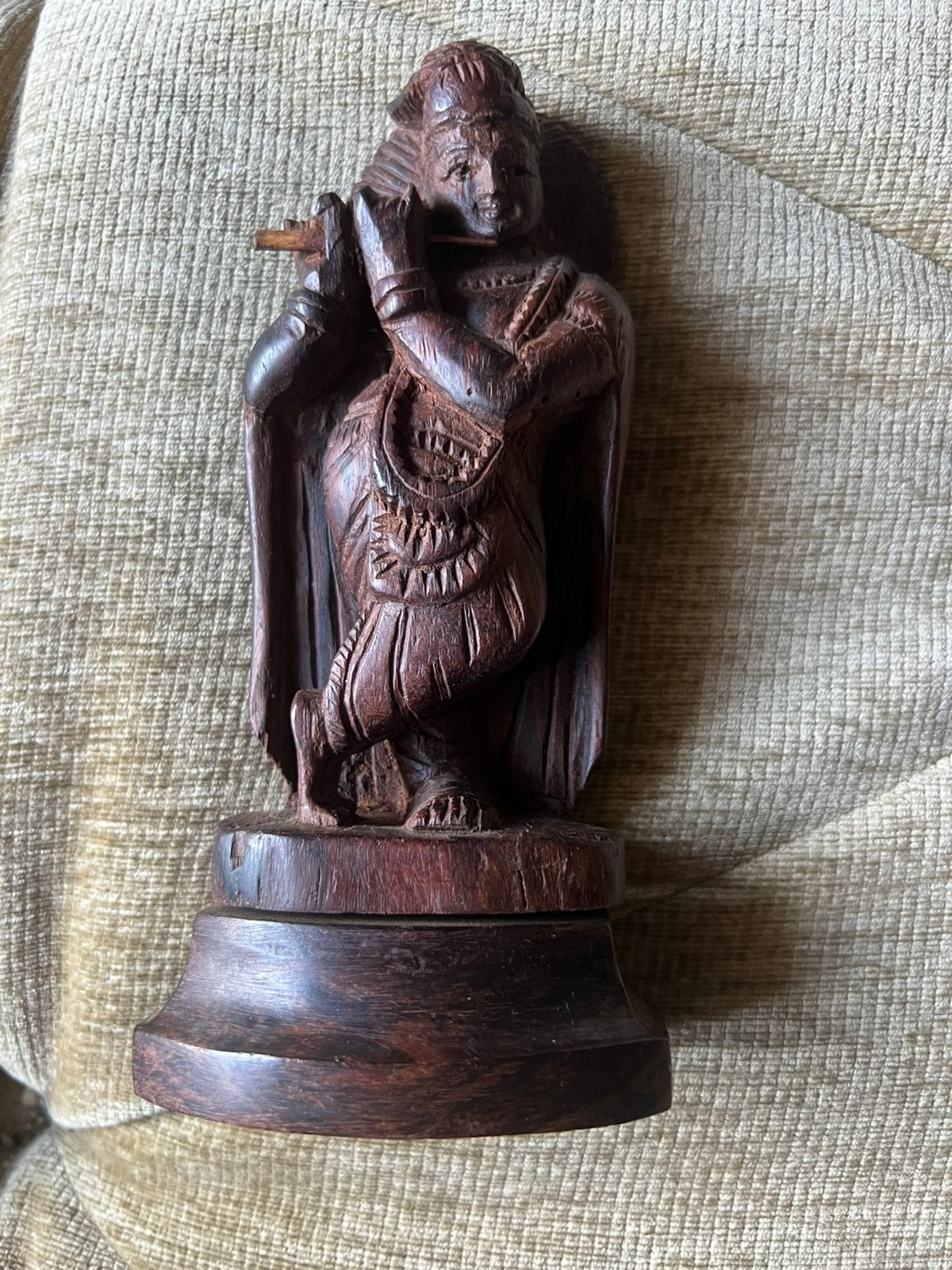 Antiek Houten Beeldje Handgesneden Bali Indonesia., Hout, Bruin, 17 cm, Ophalen of Verzenden