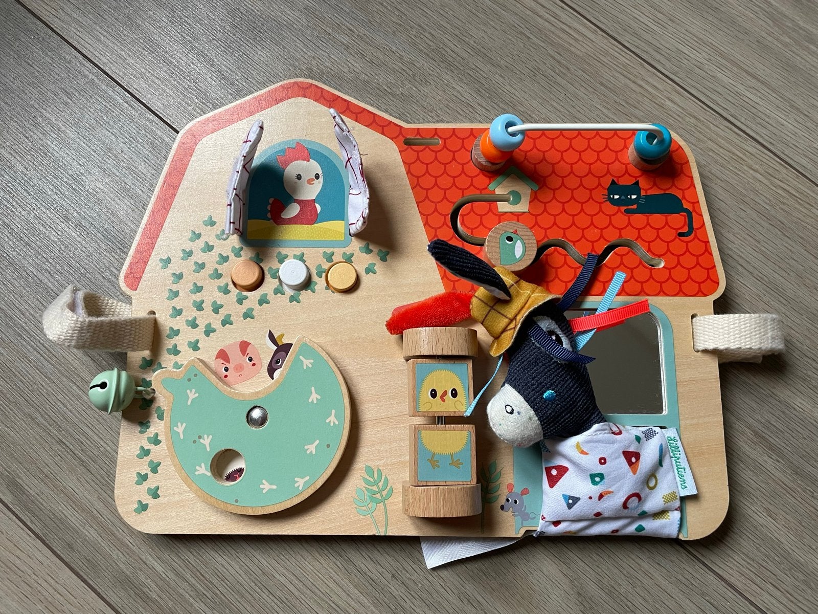 Houten activiteitenbord boerderij thema voor baby box, Verzenden, Zo goed als nieuw, Overige typen, Met geluid
