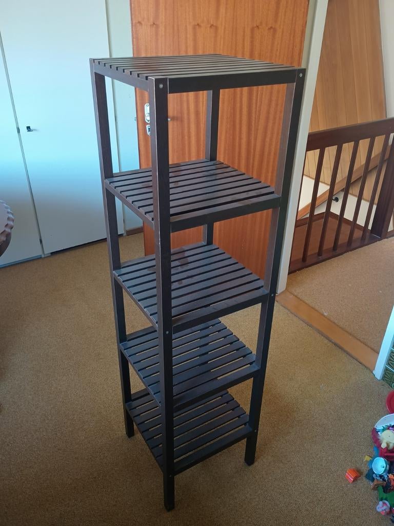 Donkerbruin houten rek met 5 planken IKEA 140 cm hoog, Ophalen, Zo goed als nieuw