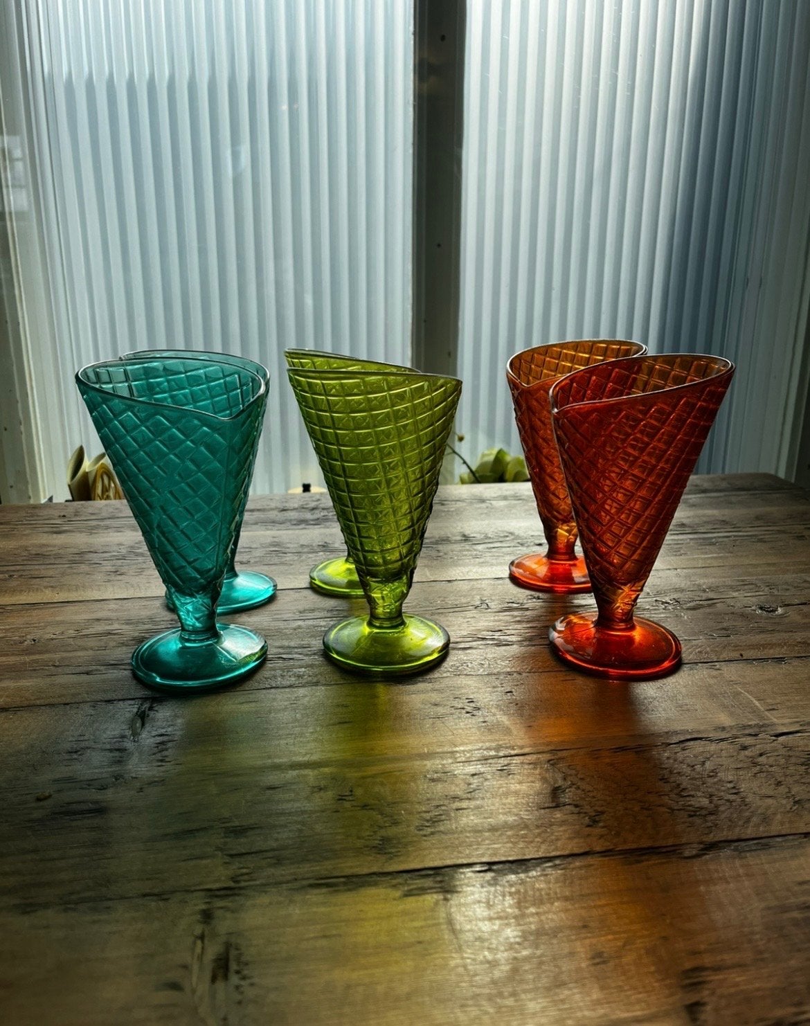 Ijscoupes wafelstructuur - Bormioli Rocco, Ophalen, Zo goed als nieuw, Meerkleurig, Glas