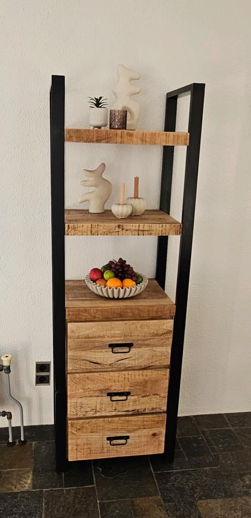 Wandmeubel/boekenkast mangohout, Ophalen, Met plank(en), 50 tot 100 cm, Zo goed als nieuw