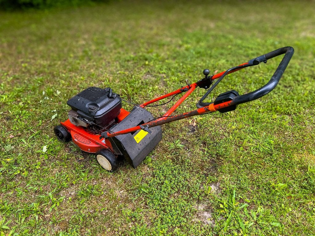 motor maaier, Cirkelmaaier, Gebruikt, Opvangbak, Benzine-grasmaaier