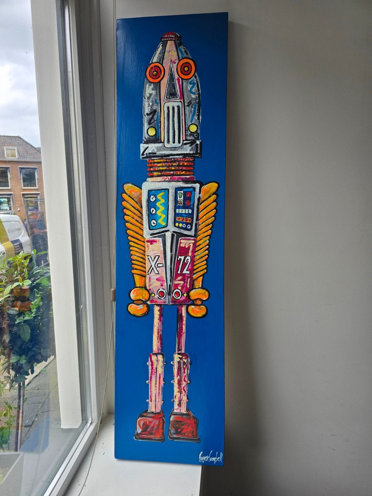 Uniek Robot Schilderij - Gesigneerd Roger Campbell, Ophalen, Acrylverf, Gesigneerd, Hout