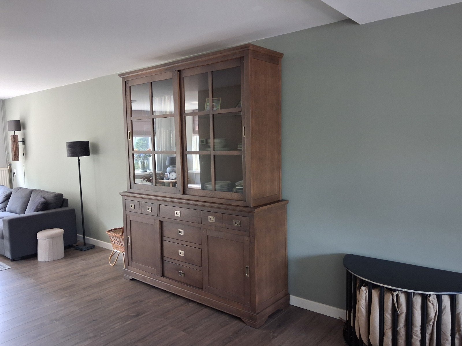 Prachtige houten kast met lades en deuren, Ophalen, Gebruikt, Glas, 150 tot 200 cm