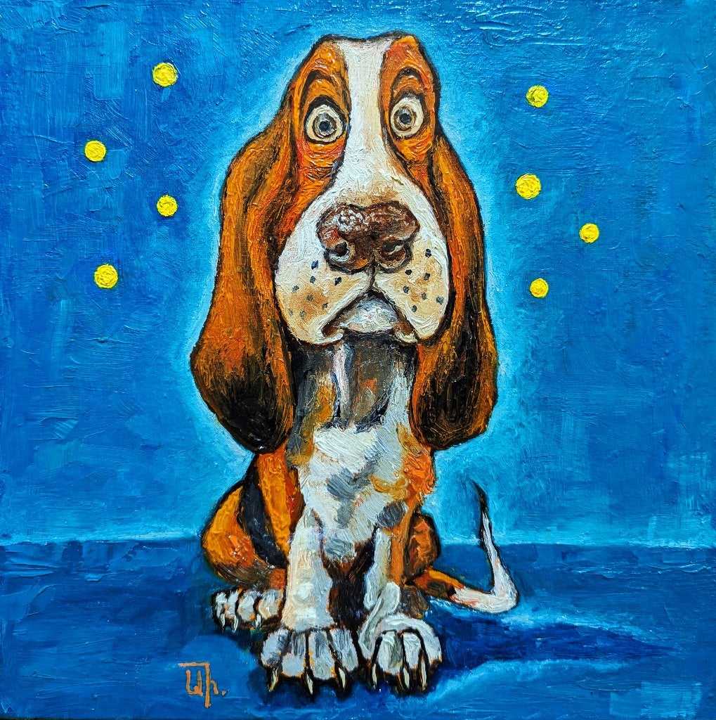 "Lieve Basset Hound", Verzenden, Textiel, Handgeschilderd, Dieren