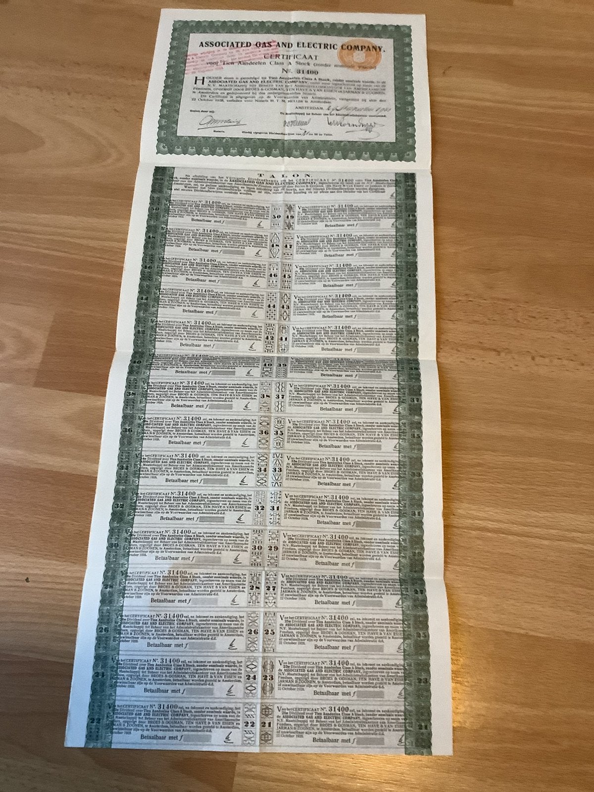 10 aandelen Class a stock, Ophalen of Verzenden, 1920 tot 1950, Certificaat van aandeel
