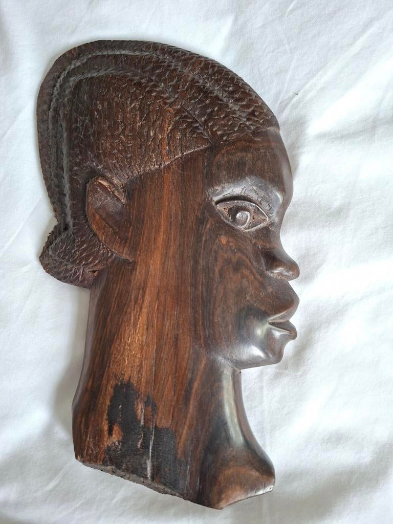 Vintage Afrikaans houten wandsculptuur, Ophalen of Verzenden