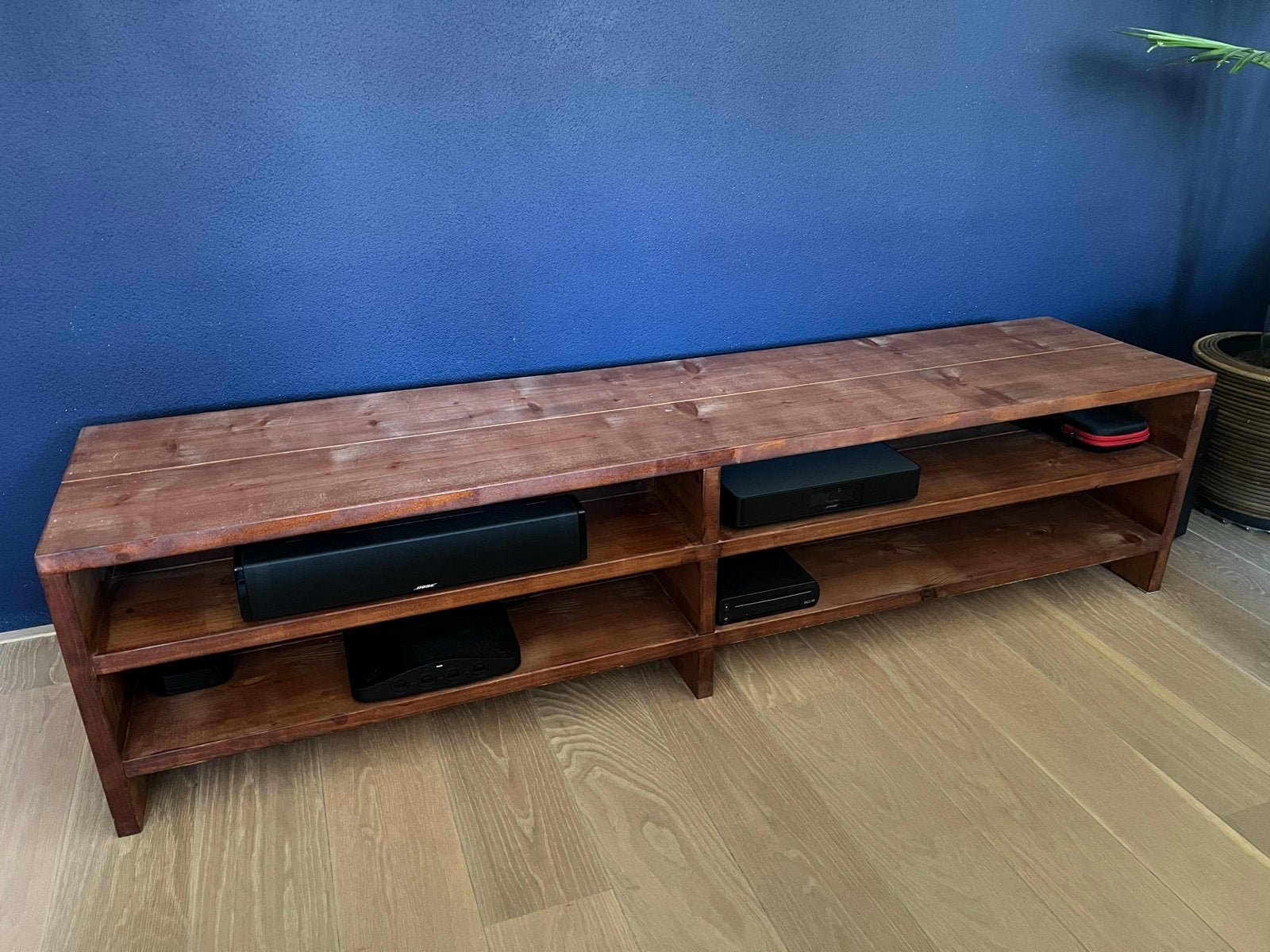 Robuust houten tv-meubel / audiomeubel, Ophalen, Gebruikt, 150 tot 200 cm, Minder dan 100 cm