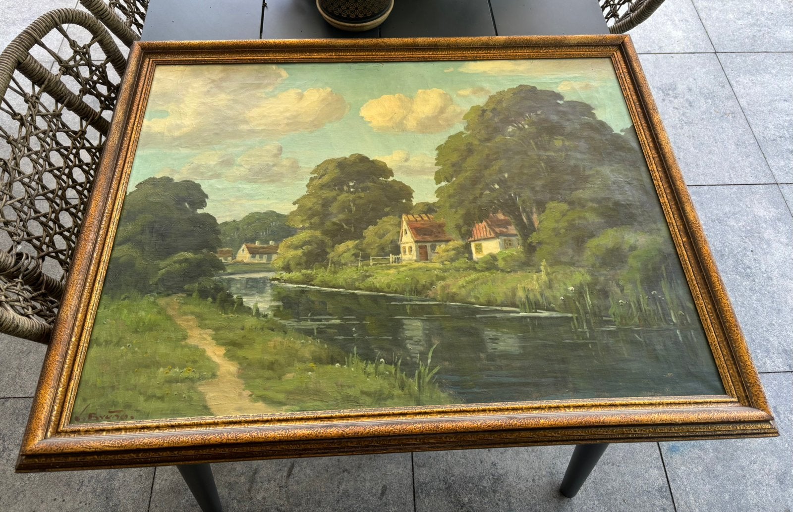 Vintage schilderij V Bruno ( Moras Bruno) danmark, Antiek en Kunst, Kunst | Schilderijen | Klassiek, Ophalen of Verzenden