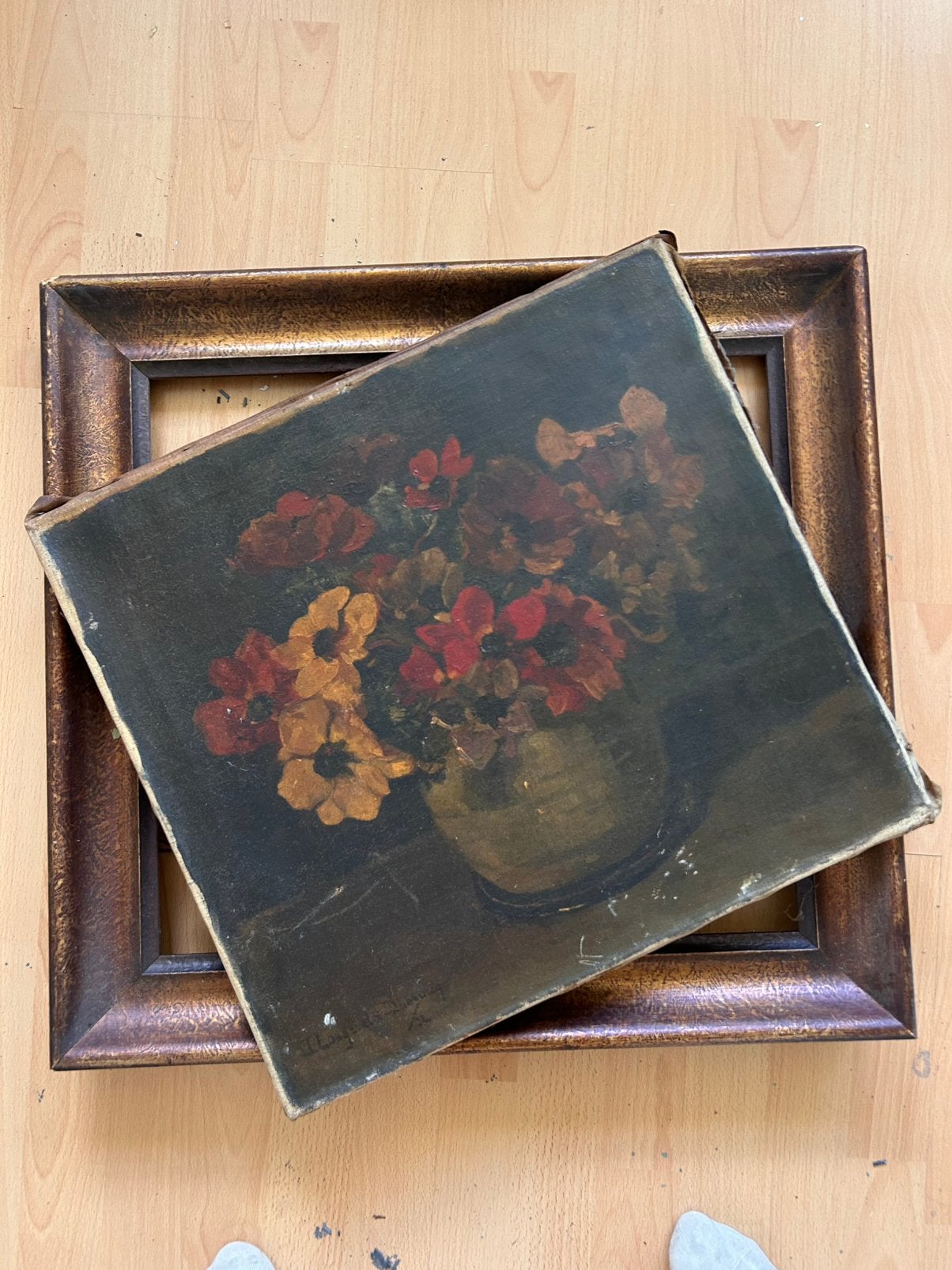 Olieverfschilderij Bloemstilleven met Anemonen– J. Langeveld, Ophalen