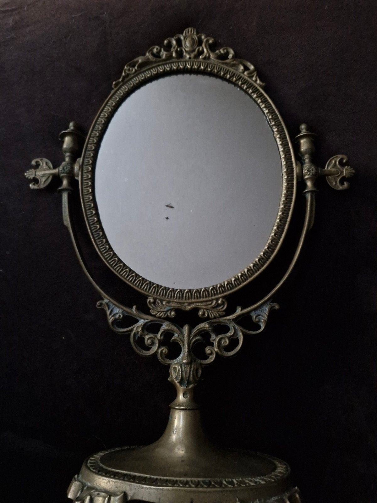 Vintage Messing Kaptafel Spiegel - Barok Stijl (Kantelbaar), Antiek en Kunst, Ophalen of Verzenden