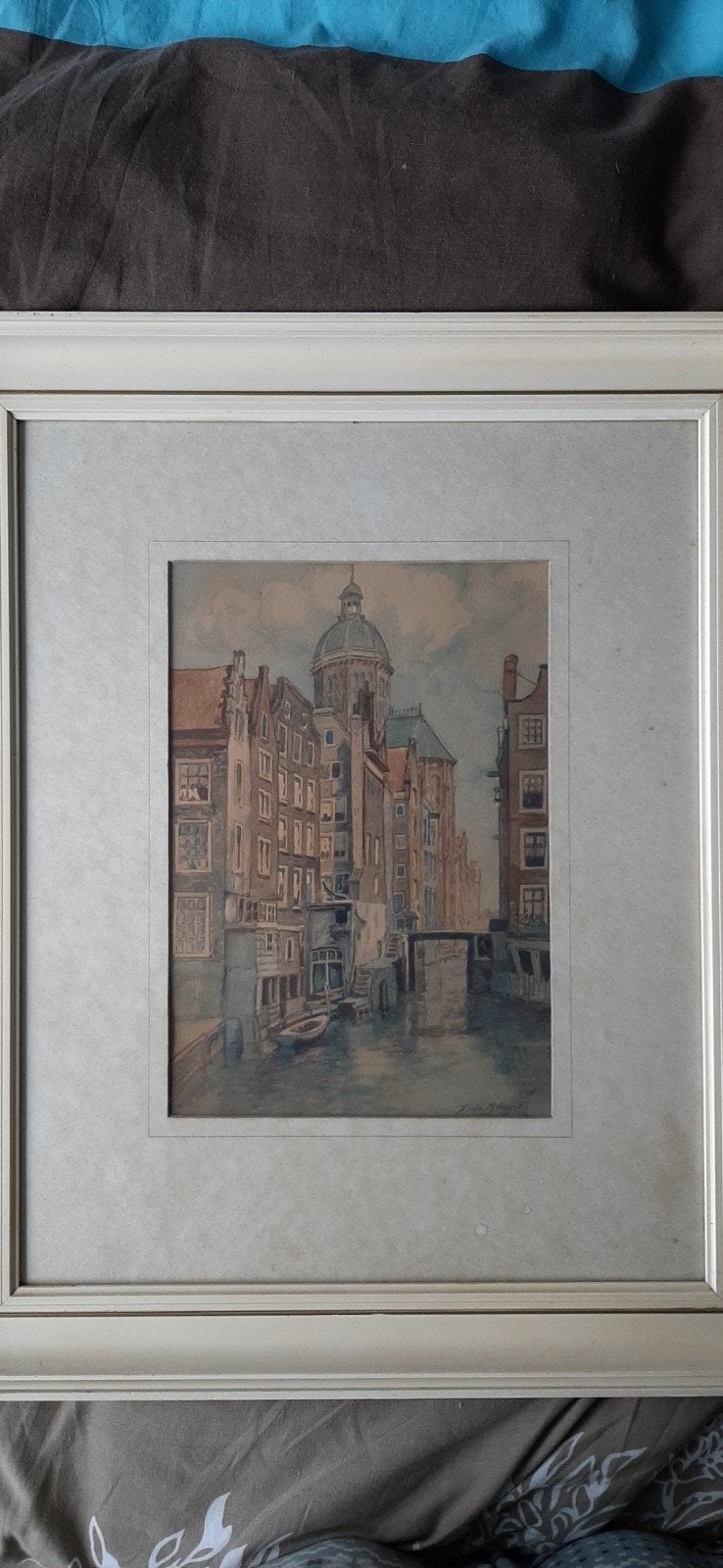het Kolkje Amsterdam - Gesigneerd J le Blanc, Ophalen, Realistisch, Aquarel, Gesigneerd