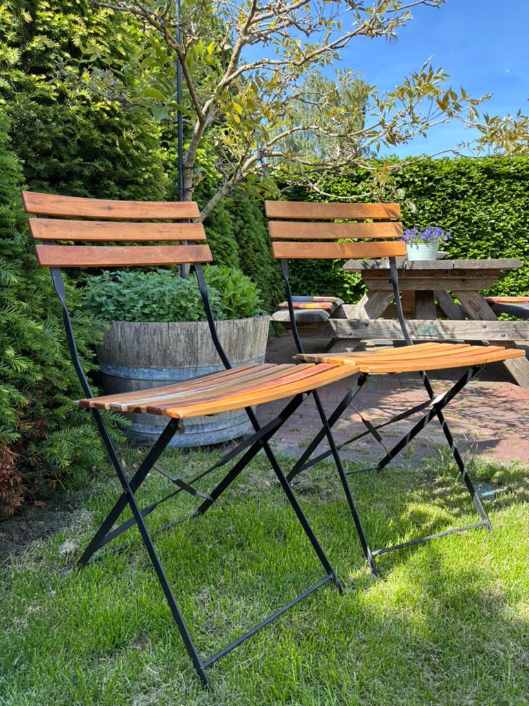 Bistro stoeltjes 2stuks, Tuin en Terras, Tuinsets en Loungesets, Ophalen, Zo goed als nieuw, Hout, 2 zitplaatsen
