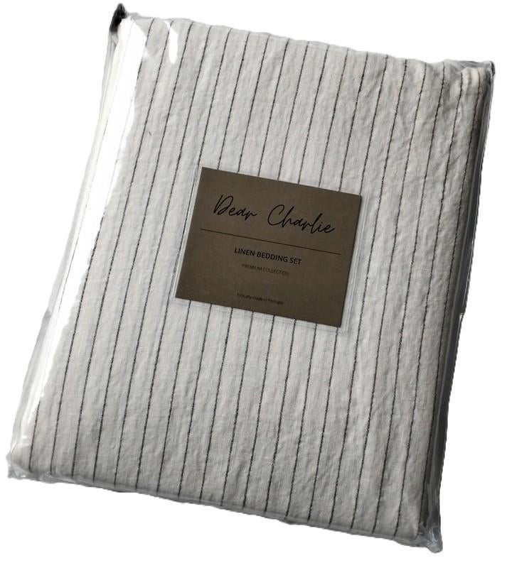 100% linnen dekbedovertrek 260x240 met slopen Ecru & Stripe, Wit, Dekbedovertrek, Ophalen of Verzenden, Nieuw