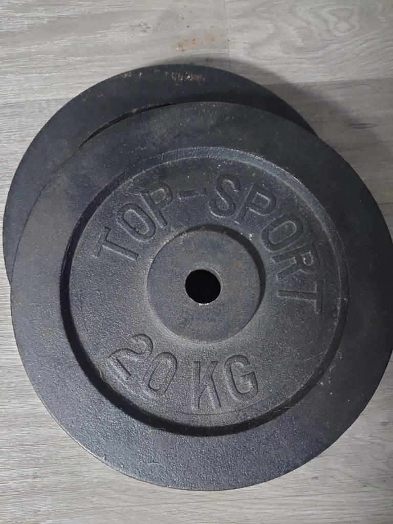 Top-Sport Halterschijf 2 x 20 KG, Ophalen of Verzenden, Gebruikt, Rug, Halterschijven