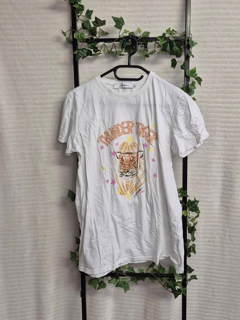 Wit T-shirt met 'Thunder Tiger' print - Maat M/L, Maat 38/40 (M), Wit, Ophalen of Verzenden, Korte mouw