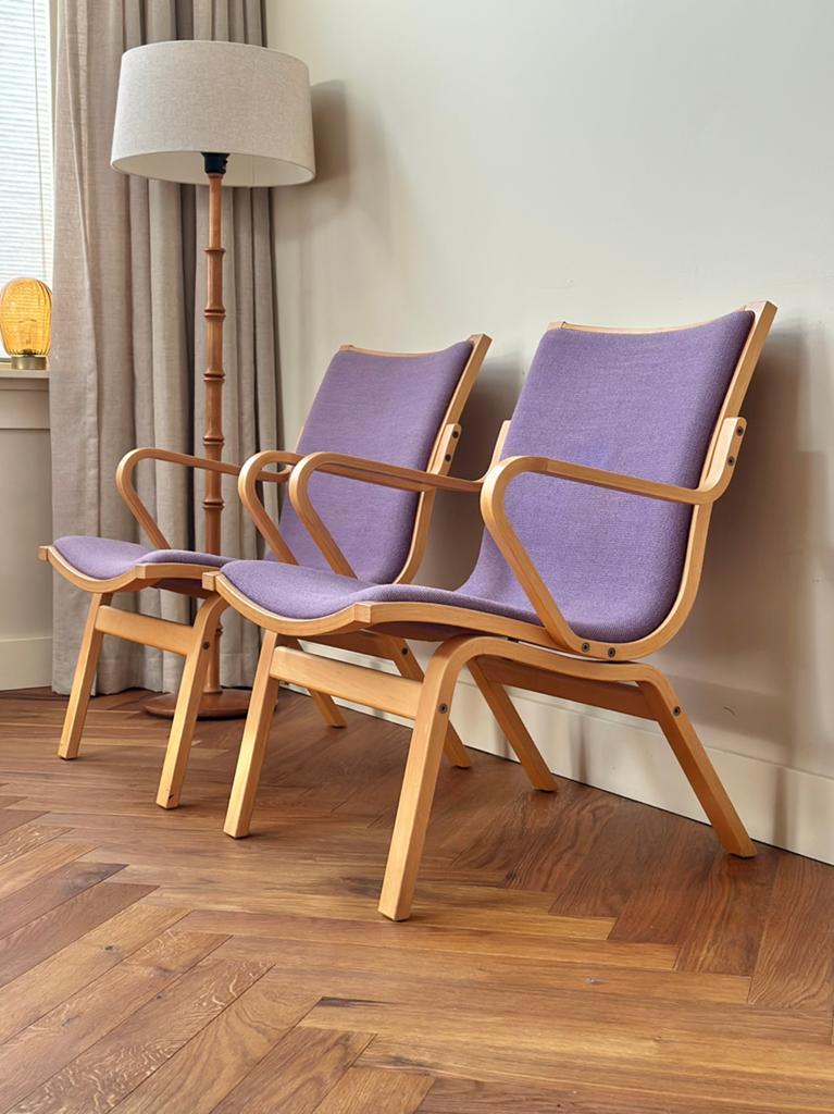 Set 2 fauteuils Finn Østergaard model Albert jaren 50/60/70, Ophalen, Gebruikt, Deens, Minder dan 75 cm