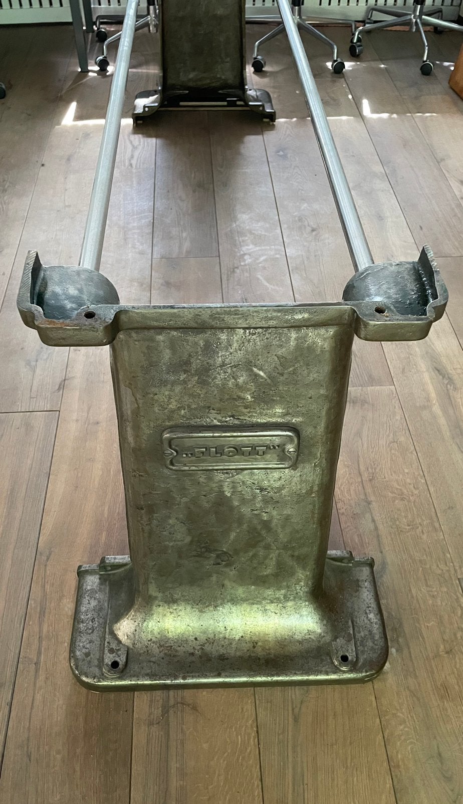 Unieke industriële gietijzeren onderstel tbv eettafel tafel, Ophalen, Gebruikt, 200 cm of meer, 50 tot 100 cm