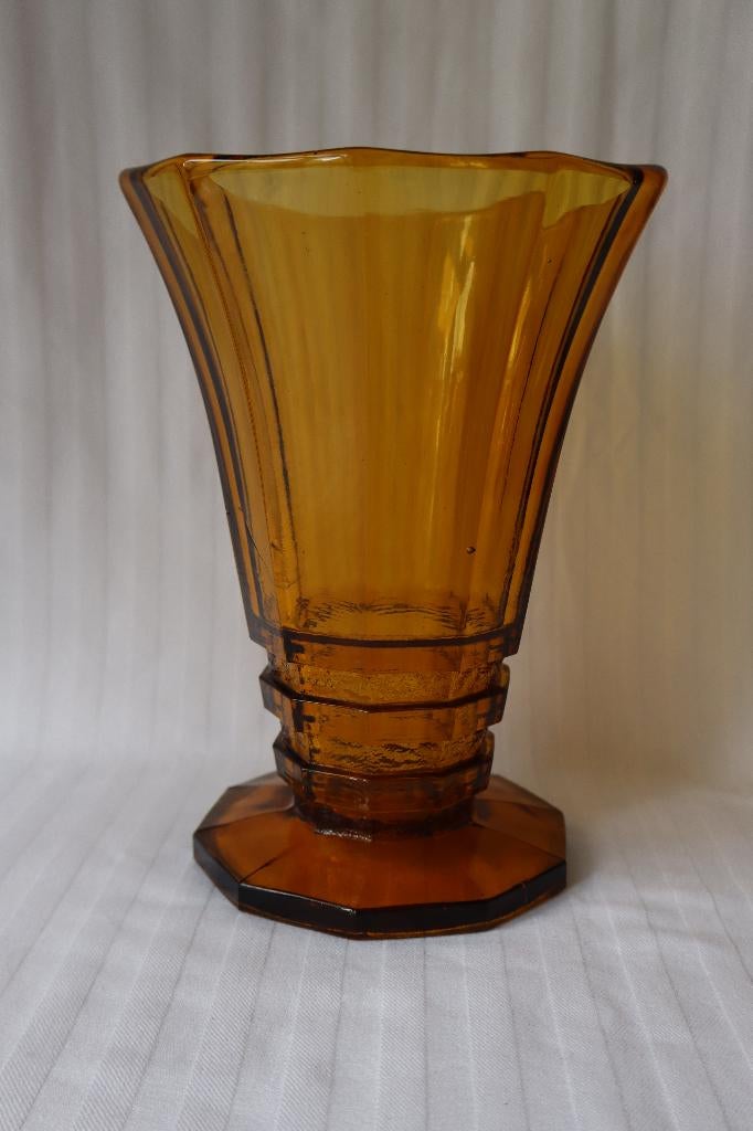 Antiek Art deco Scailmont amber glas vaas 1930-1940, Antiek en Kunst, Antiek | Glas en Kristal, Ophalen of Verzenden