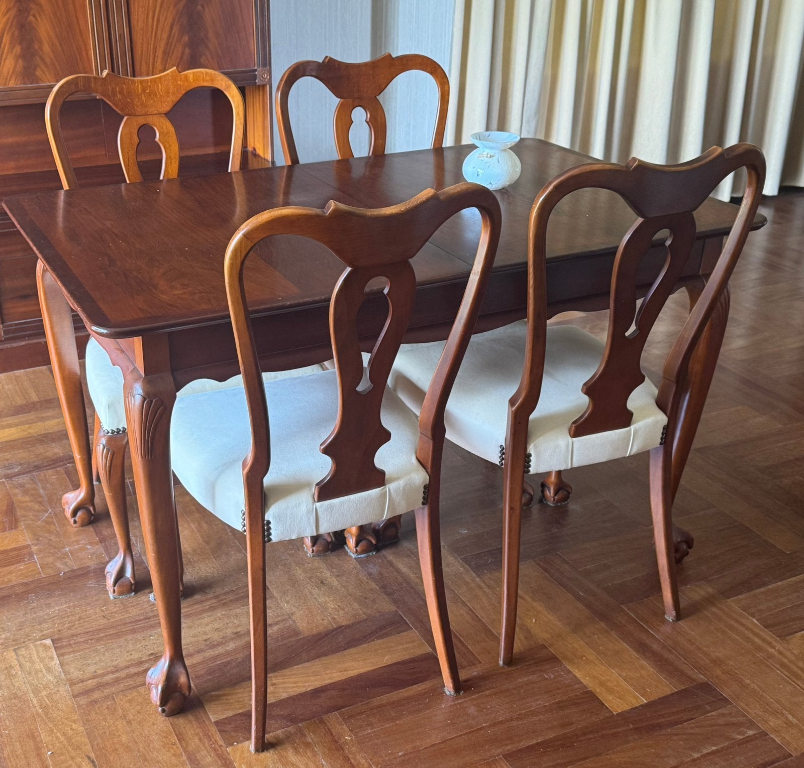 Klassieke massief houten eettafel met 4 stoelen, Ophalen