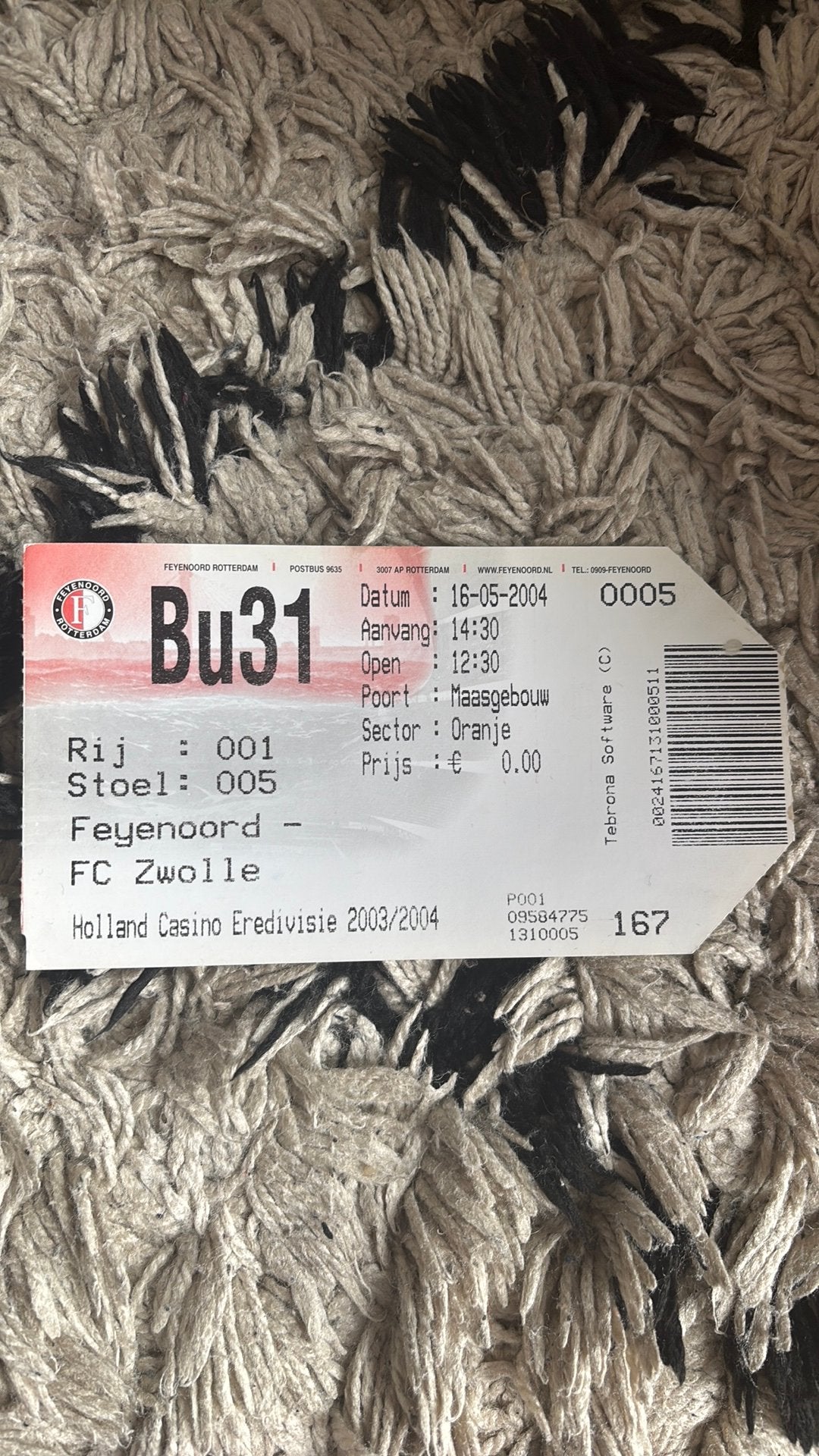 Oud stadionticket feyenoord PEC 2004, Verzenden, Zo goed als nieuw, Feyenoord