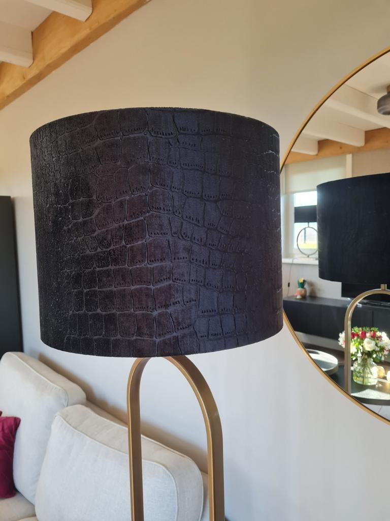 Ronde Zwarte Velvet Lampenkap met Krokodillenprint, Huis en Inrichting, Lampen | Lampenkappen, Ophalen of Verzenden, Zo goed als nieuw