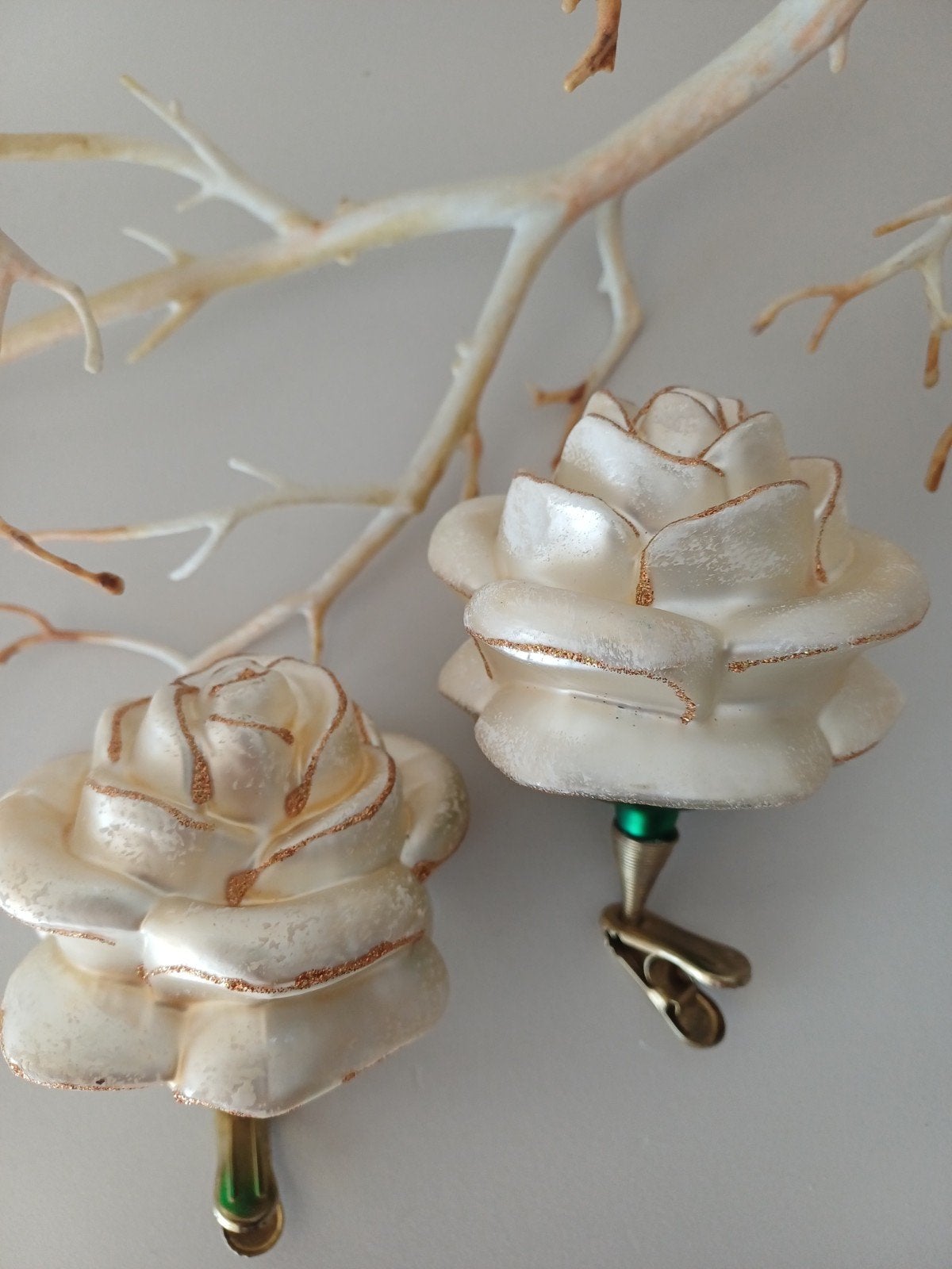 Vintage kerstballen van glas rozen, Ophalen of Verzenden