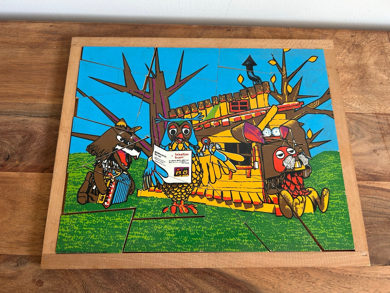 Vintage houten puzzel Fabeltjeskrant 1968, Gebruikt, Van hout, 6 jaar of ouder, Meer dan 50 stukjes