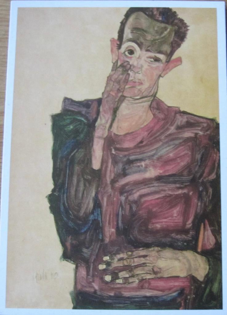 Egon Schiele - zelfportret met hand aan de kin - 1910 -nieuw, Verzenden, 1980 tot heden, Ongelopen, Overige thema's