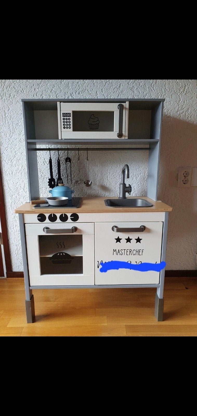 Speelkeukentje met pannetjes en eten, Kinderen en Baby's, Speelgoed | Speelkeukens, Ophalen, Zo goed als nieuw, Hout, Speelkeuken-accessoire