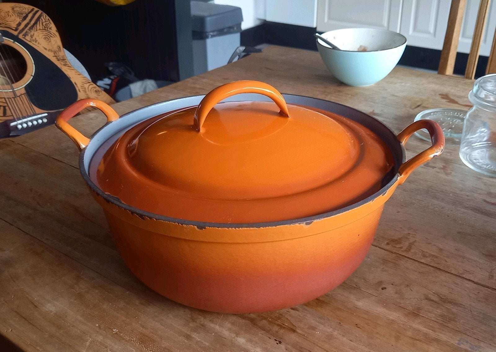 Oranje emaile soeppan, gietijzer., Antiek en Kunst, Ophalen of Verzenden