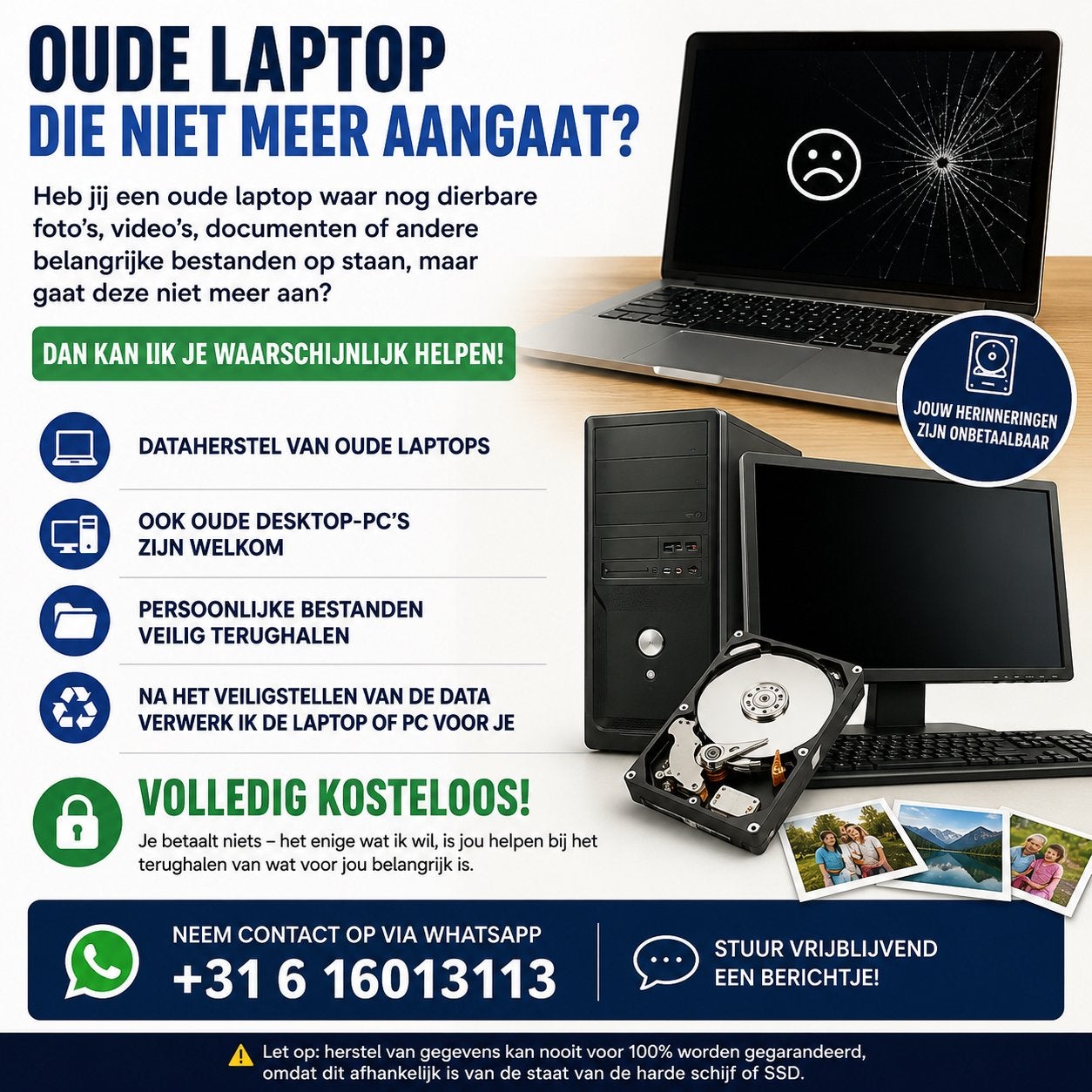Nog belangrijke bestanden op je laptop? Gratis hulp!, Ophalen of Verzenden, Gebruikt, Windows