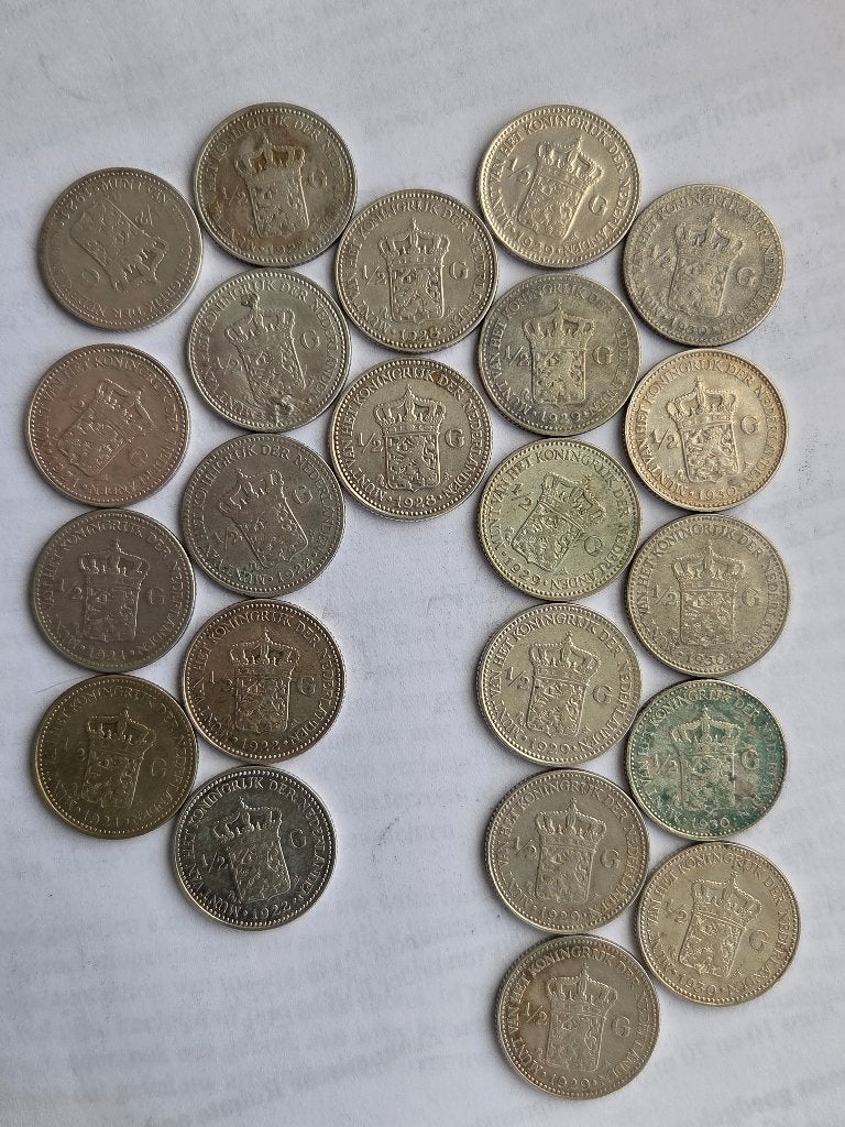 1/2 guldens, 1 gulden, Setje, Zilver, Ophalen of Verzenden