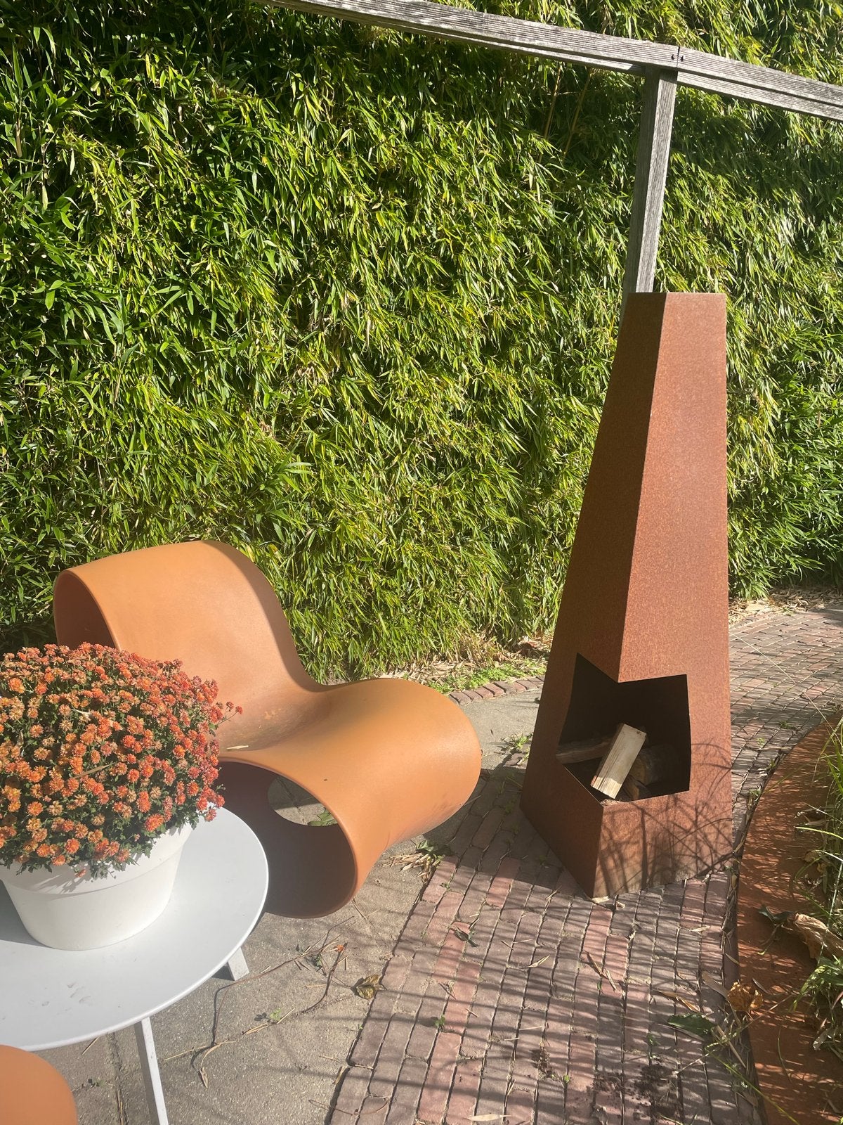 Tuinhaard Cortenstaal 150x42x42 cm met houtopslag, Tuin en Terras, Ophalen, Gebruikt
