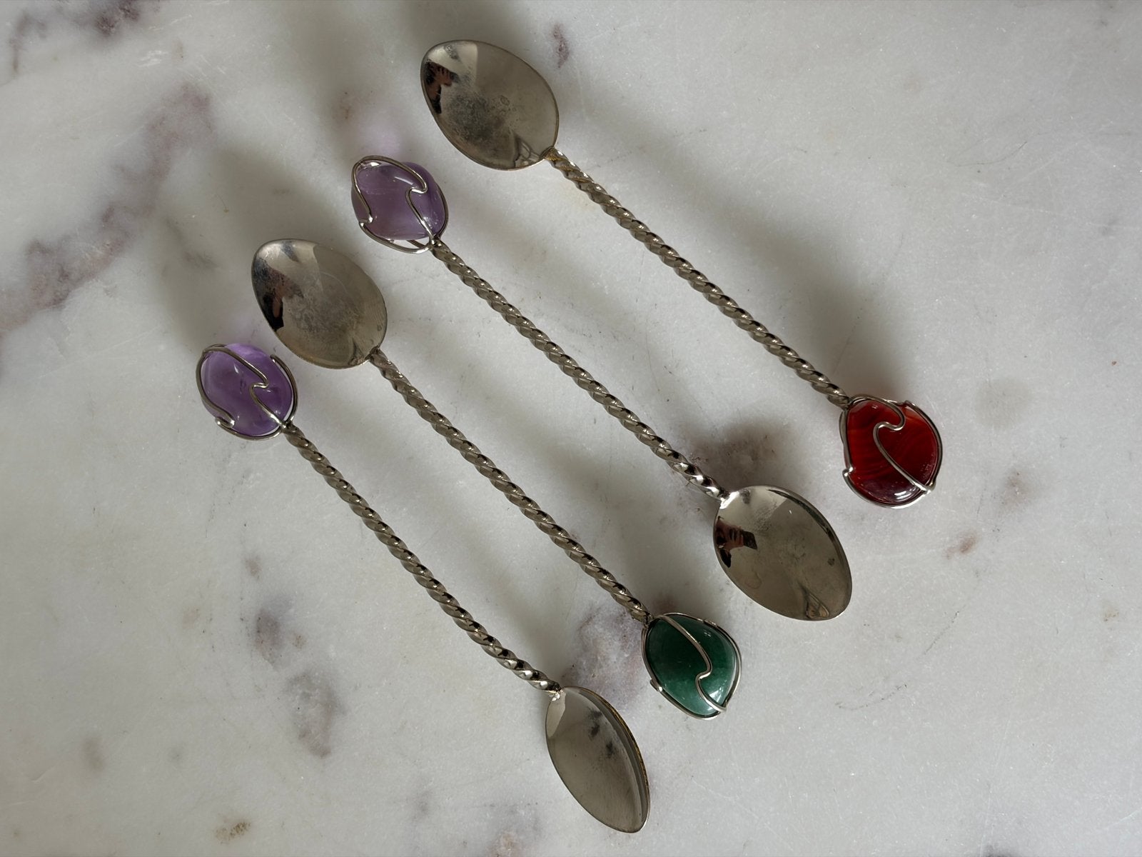 4 vintage cocktaillepeltjes met halfedelstenen, Ophalen of Verzenden