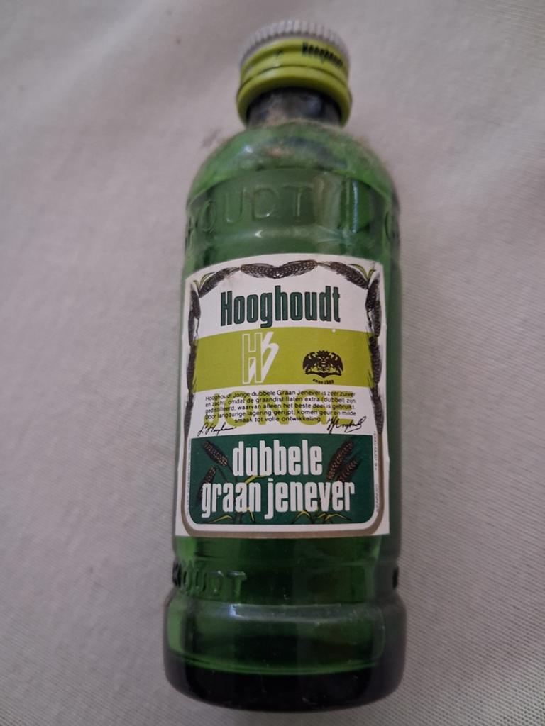Vintage Hooghoudt Dubbele Graan Jenever Miniatuurflesje, Verzamelen, Ophalen of Verzenden, Gebruikt