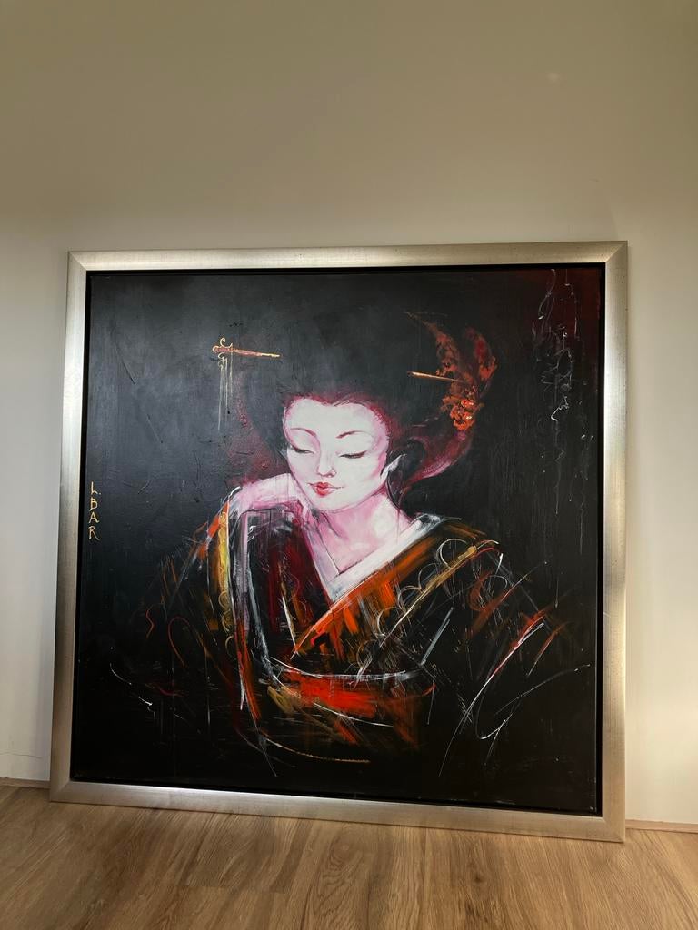 Schilderij Geisha - met Zilveren Lijst, Antiek en Kunst, Kunst | Schilderijen | Modern, Ophalen