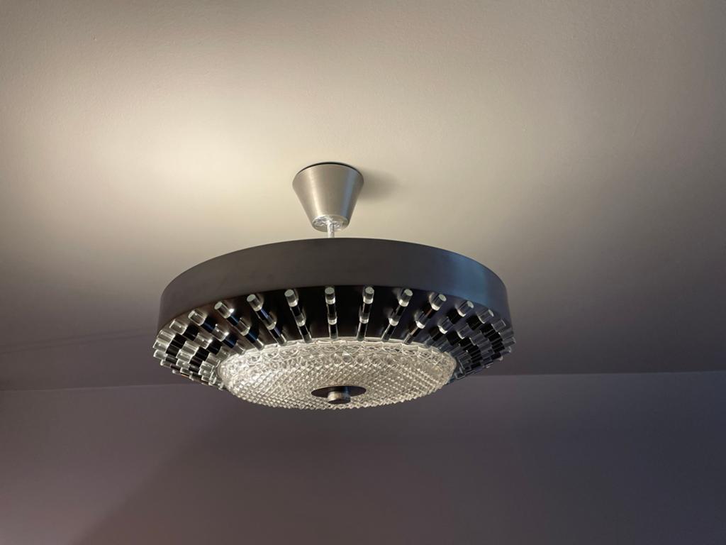 Vintage Space age plafondlamp aluminium glas, Ophalen of Verzenden, Zo goed als nieuw