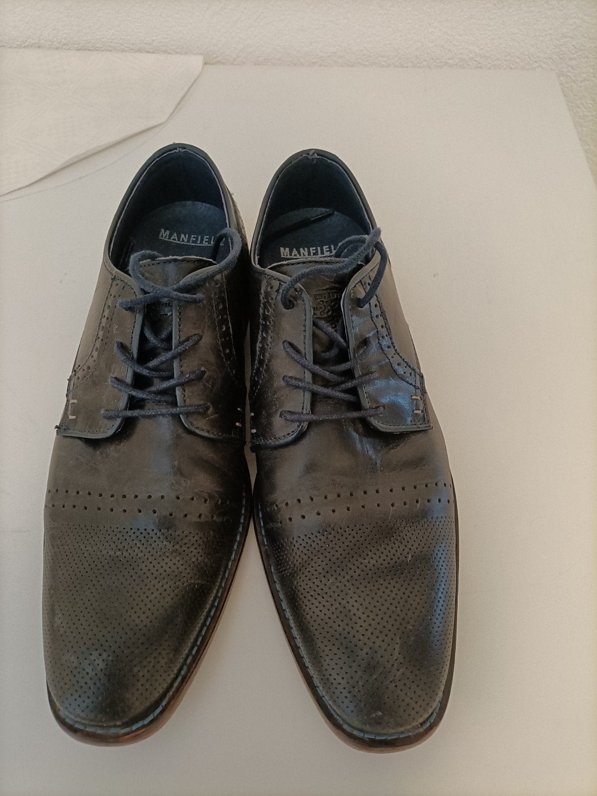 Manfield herenschoenen maat 41 leer, Kleding | Heren, Schoenen, Manfield, Blauw, Ophalen of Verzenden, Gedragen