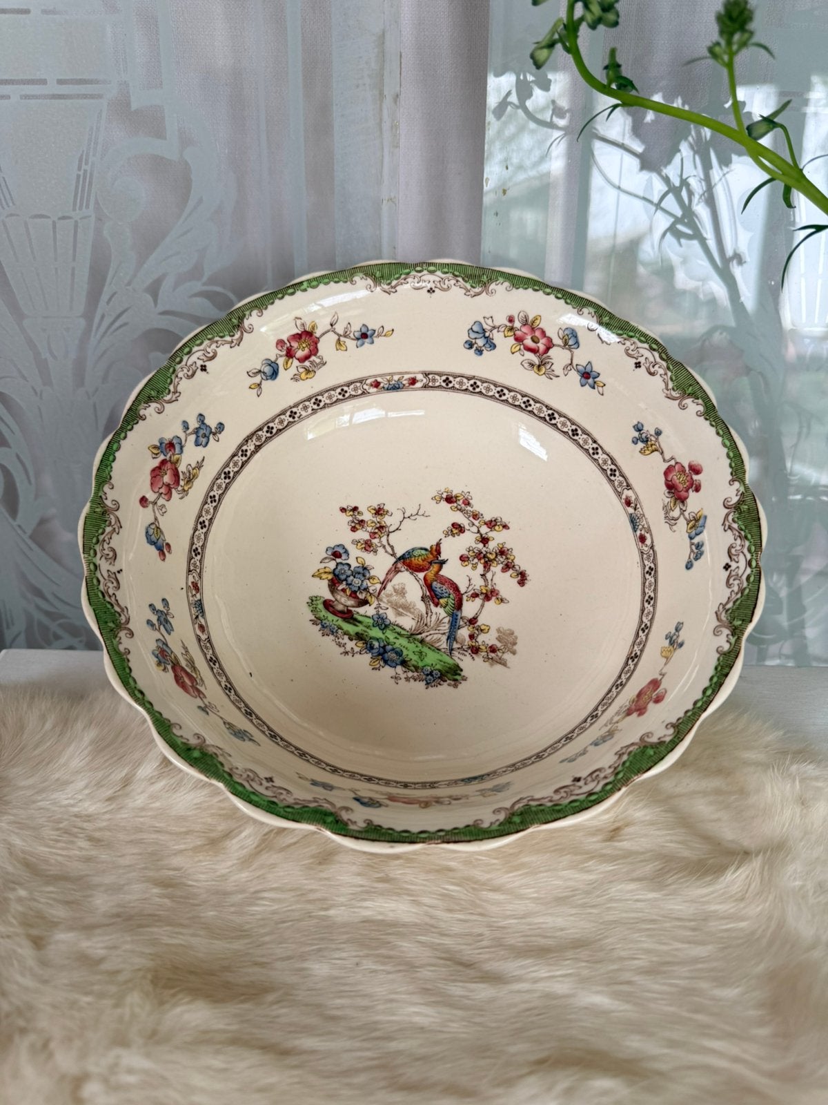 Spode Copeland fluted schaal met vogels antiek 23 cm, Antiek en Kunst, Ophalen