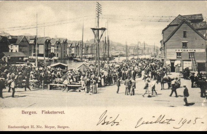 Bergen Fisketorvet Vismarkt 1905, Verzenden, Gebruikt, Kaart, Foto of Prent
